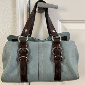 COACH ~ Blue/Brown F12334 Pebble Leather Chelsea Satchel w/ Silver Hardware